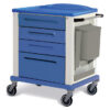 Carro de curas BASIC Standard azul de GIMA con 4 cajones, portarresiduos lateral 15 l y mesa lateral extra (Ref. 45702)
