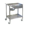 Carro de curas (Dressing Trolley) de acero inoxidable AISI 304, 2 bandejas 70x50 cm, cajón, portacubeta y cubeta – GIMA Ref. 27436