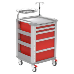Carro de Emergencia Compacto GIMA en Aluminio | 5 Cajones de Extracción Total, Encimera con Borde de Contención y Cierre Centralizado | 634 x 605 x 975 mm | Ref. GM45665