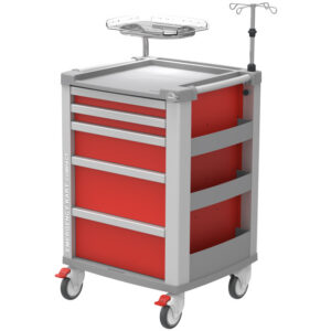 Carro de Emergencia Compacto GIMA en Aluminio | 5 Cajones de Extracción Total, Encimera con Borde de Contención y Cierre Centralizado | 634 x 605 x 975 mm | Ref. GM45665
