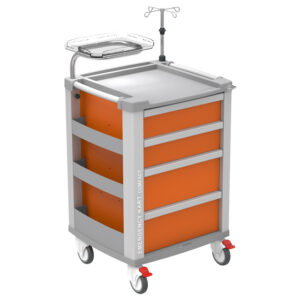 Carro de Emergencia Compacto GIMA en Aluminio | 5 Cajones de Extracción Total, Encimera con Borde de Contención y Cierre Centralizado | 634 x 605 x 975 mm | Ref. GM45665