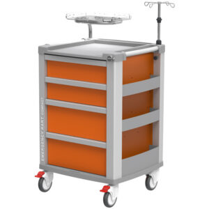 Carro de Emergencia Compacto GIMA en Aluminio | 5 Cajones de Extracción Total, Encimera con Borde de Contención y Cierre Centralizado | 634 x 605 x 975 mm | Ref. GM45665