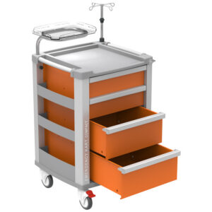 Carro de Emergencia Compacto GIMA en Aluminio | 5 Cajones de Extracción Total, Encimera con Borde de Contención y Cierre Centralizado | 634 x 605 x 975 mm | Ref. GM45665