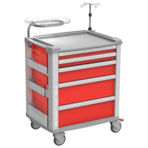 Carro de Emergencias MEDI KART GIMA | 5 cajones, aluminio, ruedas Ø 125 mm | Rojo | Ref. GM45667-F