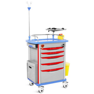 Carro de Emergencias NEO para Reanimación | 5 Cajones con Accesorios Incluidos, Ruedas de Ø 10 cm y Doble Sistema de Cierre | GIMA Ref. 45722