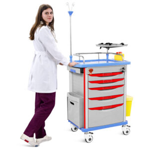 Carro de Emergencias NEO para Reanimación | 5 Cajones con Accesorios Incluidos, Ruedas de Ø 10 cm y Doble Sistema de Cierre | GIMA Ref. 45722