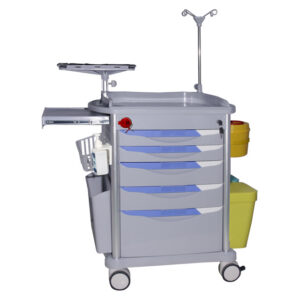 Carro de Emergencias NEO PLUS GIMA | Carro de Paro y Reanimación con 5 Cajones, ABS Antibacteriano, Portasueros y Bandeja para Desfibrilador | Ref. GMA45720