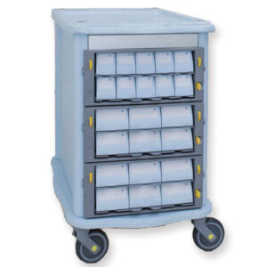 Carro de Farmacia de Doble Cara GIMA – 3 Cajones Grandes + 22 Cassettes Monodosis (Ref. 45730) | Carro de Medicación Unidosis con Sistema de Cierre y Ruedas