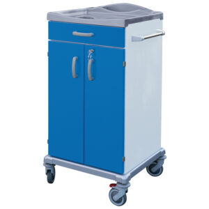 Carro de Lencería Limpia con 2 Puertas y Cajón | GIMA Ref. GM45931 – Small 670x640x1280 mm, Acero Epoxi Antimicrobiano, 4 Ruedas Ø 125 mm