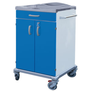 Carro de Lencería Limpia con 2 Puertas y Cajón | GIMA Ref. GM45931 – Small 670x640x1280 mm, Acero Epoxi Antimicrobiano, 4 Ruedas Ø 125 mm