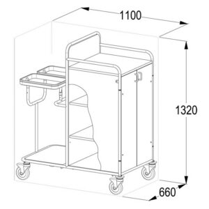 Carro de lencería y lavandería cerrado con puertas, 3 estantes, plano superior y 2 portabolsas | Estructura de acero inoxidable AISI 304 | GIMA