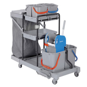 Carro de limpieza multifunción GIMA con doble soporte de bolsas de 60 l, escurridor a presión y cubos para recogida selectiva | Ref. 45952