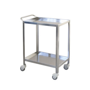 Carro de medicación de acero inoxidable AISI 304 con 2 bandejas rebordeadas, asa de empuje y 4 ruedas giratorias | GIMA Ref. 27433 (talla pequeña)