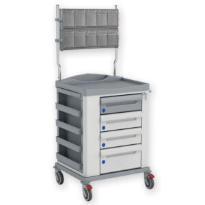 Carro de Medicación (Dressing Trolley) KS GIMA – Talla Pequeña | Dispenser Superior con 10 Cassettini Inclinables | Cajón con Cierre Automático y Portarresiduos 15 l | Ref. GM45684