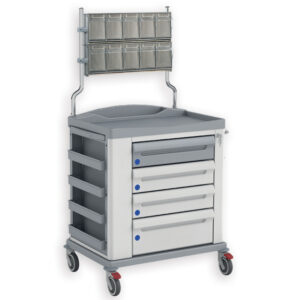 Carro de Medicación (Dressing Trolley) KS GIMA – Talla Pequeña | Dispenser Superior con 10 Cassettini Inclinables | Cajón con Cierre Automático y Portarresiduos 15 l | Ref. GM45684