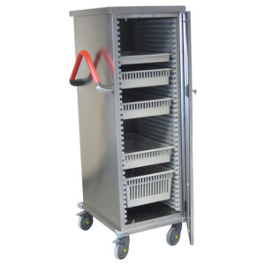 Carro de Transporte ISO para Bandejas y Cestas en Acero Inoxidable AISI 304, con Puertas de Policarbonato y Cierre con Llave – GIMA (Ref. 27936)