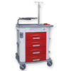 Carro de Urgencias y Emergencias AURION GIMA con 4 cajones en rojo – Incluye soporte de suero, bandeja para desfibrilador y tabla de RCP | Ref. GM45750