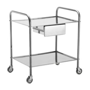 Carro LANCART de acero inoxidable 60 × 40 × 80 cm con cajón y 2 baldas – Carro auxiliar compacto para clínica (GIMA, Ref. 45808)