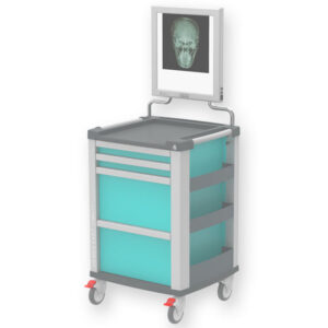 Carro médico con negatoscopio LED compacto GIMA – Carro Viewer Turquesa con 2 cajones, 2 portacarpetas y cierre centralizado (Ref. 45671)