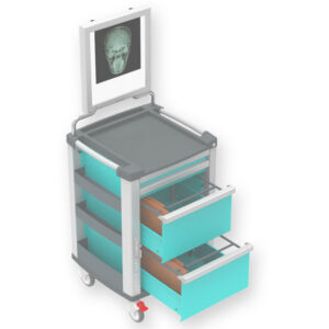 Carro médico con negatoscopio LED compacto GIMA – Carro Viewer Turquesa con 2 cajones, 2 portacarpetas y cierre centralizado (Ref. 45671)