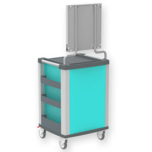 Carro médico con negatoscopio LED compacto GIMA – Carro Viewer Turquesa con 2 cajones, 2 portacarpetas y cierre centralizado (Ref. 45671)