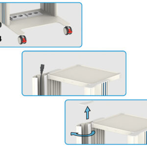 Carro Médico EASY POWER CART GIMA con Toma de Corriente y Pasacables | 2 o 3 Bandejas 40x36 cm | Ref. GM27883 / GM27886