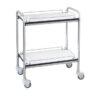 Carro médico GIMA 2 con guarda-rail – Carro auxiliar de 2 estantes, estructura de aluminio, 70x50xh 78 cm (Ref. GM27425-F)