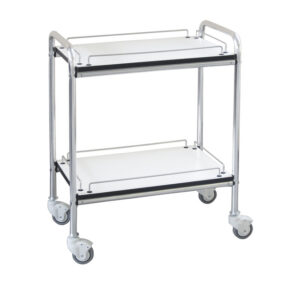 Carro médico GIMA 2 con guarda-rail – Carro auxiliar de 2 estantes, estructura de aluminio, 70x50xh 78 cm (Ref. GM27425-F)