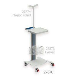 Carro médico multifuncional GIMA Super Easy con estante – Carro para equipos médicos con base y balda robusta, ruedas Ø 65 mm con freno (Refs. 27869-71)