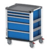 Carro multifunción de aluminio MEDI KART en color azul con 5 cajones para equipos médicos – GIMA (Ref. 45662)