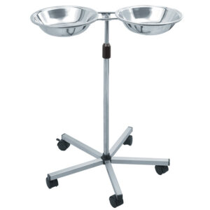 Carro Portacubetas Doble de Acero Inoxidable con Altura Regulable 60–95 cm y 2 Cubetas AISI 304 | Mesa auxiliar de quirófano GIMA – Ref. GM45881