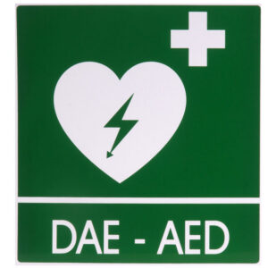 Cartel señalización DAE-AED de aluminio 29×36 cm para desfibriladores · GIMA · Ref. 35326