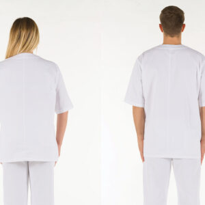 Casaca Sanitaria Unisex GIMA de Algodón 100% con Cuello en Pico – Tallas XS a XXL (Blanco, Verde, Azul Índigo) · Certificación OEKO-TEX® 100