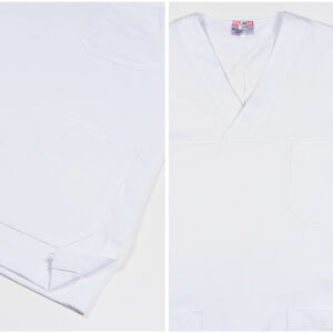 Casaca Sanitaria Unisex GIMA de Algodón 100% con Cuello en Pico – Tallas XS a XXL (Blanco, Verde, Azul Índigo) · Certificación OEKO-TEX® 100