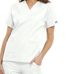 Chaqueta Uniforme Cherokee Originals V-Neck Top Blanco Talla XXS — Escote en pico, manga dolman, mujer