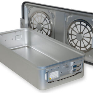 Contenedor de esterilización para instrumental con doble filtro y fondo no perforado – Modelo grande 580 x 280 mm, autoclavable GIMA (Ref. GM37100)