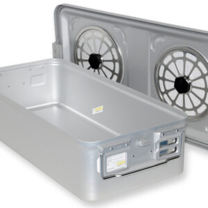 Contenedor de esterilización para instrumental con doble filtro y fondo no perforado – Modelo grande 580 x 280 mm, autoclavable GIMA (Ref. GM37100)