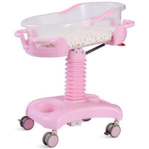 Cuna neonatal con cubeta de plástico transparente, altura regulable hidráulica e inclinación 12° anti-Trendelenburg – GIMA (Ref. GM43502, azul claro)