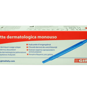 Cureta dermatológica desechable estéril GIMA (Dermal Curette) – Diámetros 2, 3, 4, 5 y 7 mm, filo de acero inoxidable sin costuras, caja de 10 uds.