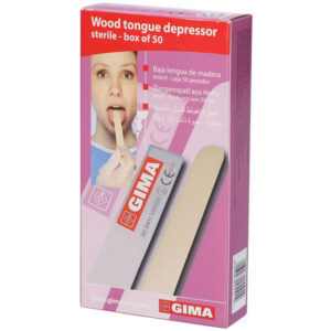Depresor lingual de madera de abedul estéril – Bajalenguas de madera 150×18 mm en sobre individual, caja de 50 unidades (GIMA)