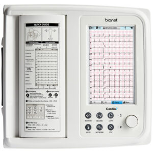 Electrocardiógrafo GIMA Cardio 7 · ECG de 12 canales con pantalla táctil 7" (800×480), interpretación automática Minnesota y VFC · Ref. 33352