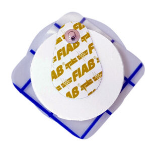 Electrodo de ECG desechable de espuma (foam) con conexión snap descentrada y gel líquido – Ø 50 mm redondo para adulto (GIMA 33309 / FIAB F2017) – Caja de 1.000 uds.