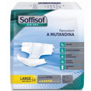 Empapador anatómico desechable para incontinencia SOFFISOF AIR DRY – GIMA (transpirable, con cintas reposicionables, tallas M, L y XXL)