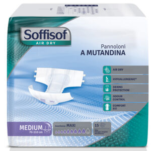Empapador anatómico desechable para incontinencia SOFFISOF AIR DRY – GIMA (transpirable, con cintas reposicionables, tallas M, L y XXL)