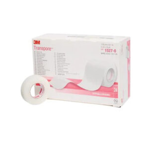 Esparadrapo de plástico microperforado 3M Transpore™ – Rollos de 12,5 mm, 25 mm y 51 mm × 9,14 m | Fijación de apósitos, hipoalergénico y sin látex (Refs. 1527-0, 1527-1, 1527-2)