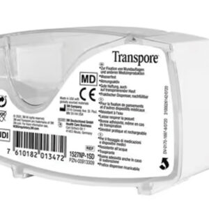 Esparadrapo quirúrgico estéril 3M™ Transpore™ con dispensador – 2,5 cm × 5 m, blanco (Ref. 1527NP-1SD) | Fijación de apósitos, hipoalergénico y sin látex