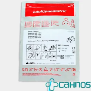 Electrodo desfibrilador adulto y pediátrico AED preconectado marca Nihon Kohden, compatible con modelos Cardiolife 2100, 2150K y 2151K