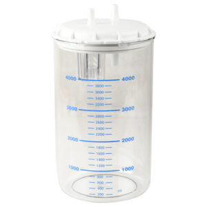Frasco de aspiración de 4 litros con tapa autoclavable 121 °C – Policarbonato Makrolon® para sistemas de vacío central y aspiradores GIMA (Ref. 28228)