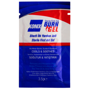 Gel para quemaduras estéril 3,5 g – Konix® Sterile First Aid Gel GIMA · Aloe vera y aceite de árbol de té (Ref. GM57012-F)