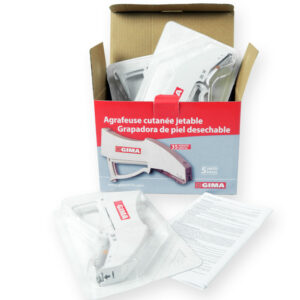 Grapadora Cutánea Desechable Estéril GIMA · 35 Grapas de Acero Inoxidable 317L · Caja de 5 uds (Ref. 25891)